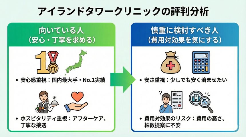 アイランドタワークリニックの口コミ評判分析のイメージイラスト