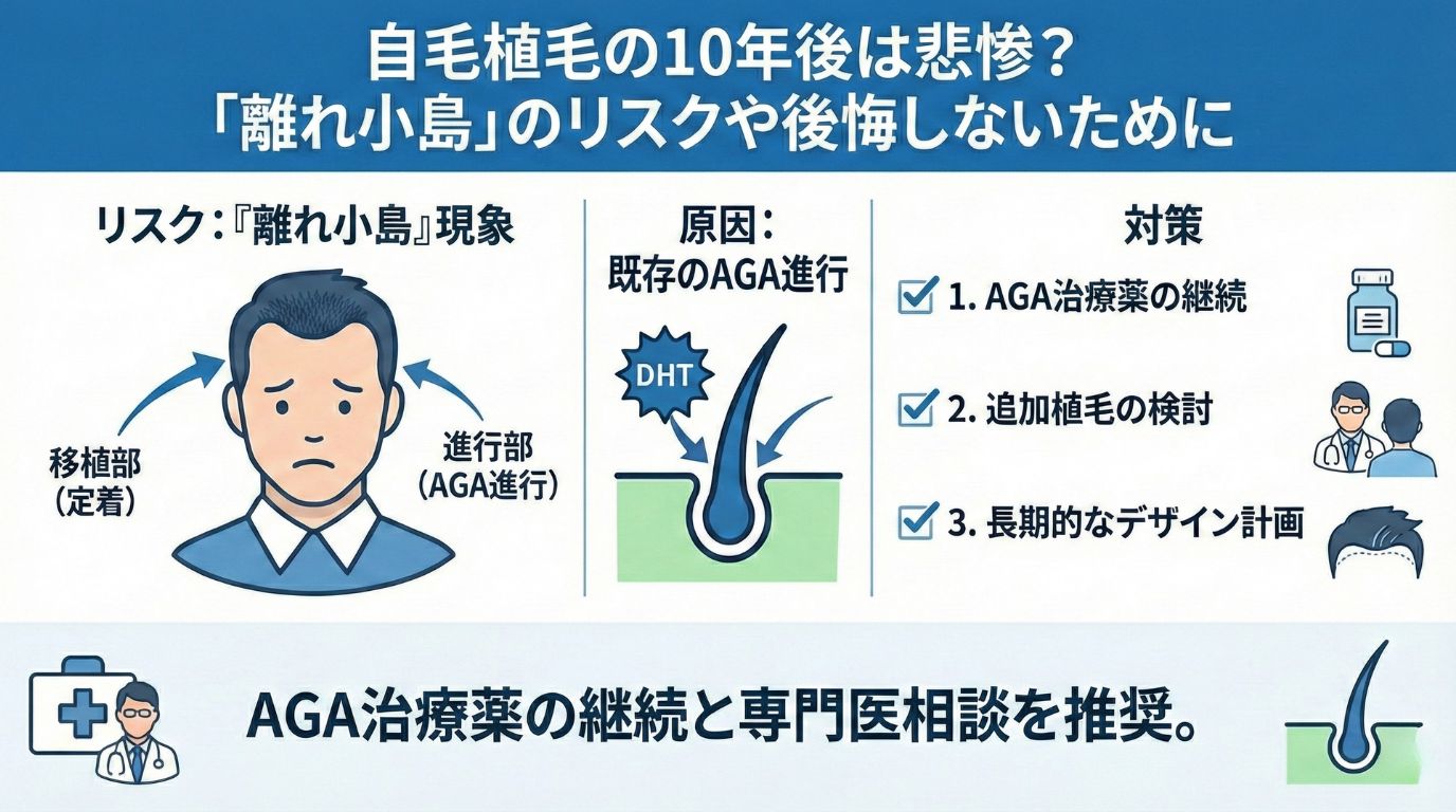 自毛植毛の10年後は悲惨?「離れ小島」のリスクや後悔しないために(知恵袋レポ)