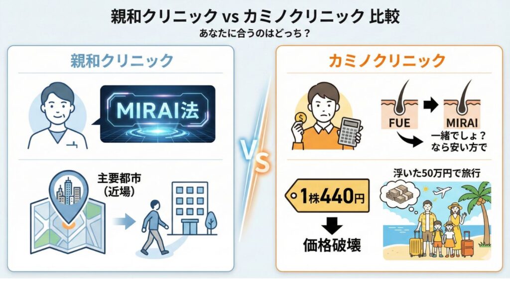 親和クリニックとカミノクリニックの違い！どっちが合う？イメージイラスト